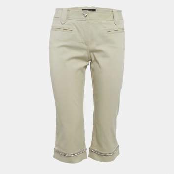 Pre Owned Versace Beige Studded Gabardine Cotton Capri Pants M 