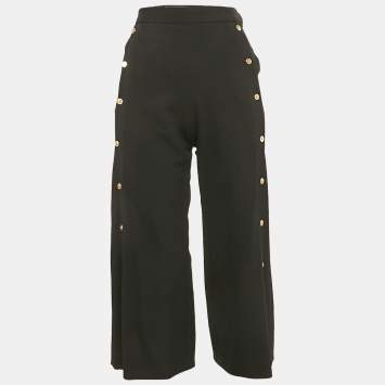 Versace Black Virgin Wool Button Detail Capri Pants S