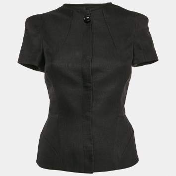 Pre Owned Versace Black Wool Blend Button Front Blouse S
