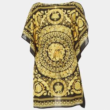 Pre Owned Versace Beachwear Black Baroque Print Georgette Cover Up L