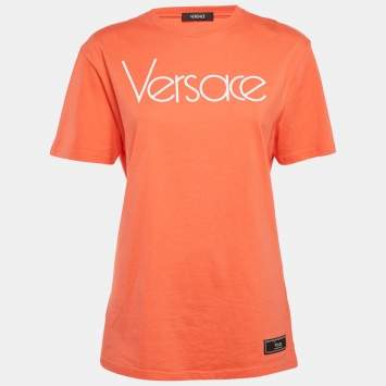 Pre Owned Versace Coral Pink 1978 Re-Edition Cotton Crew Neck T-Shirt S 
