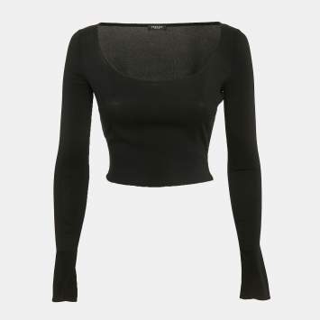 Pre Owned Versace Black Jersey Long Sleeve Crop Top S