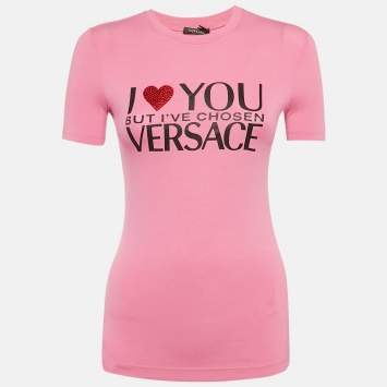 Pre Owned Versace Pink I love Versace Print Jersey T-Shirt XS