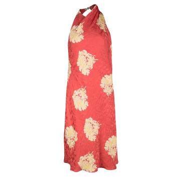 Pre Owned Versace Classic Vintage Orange Floral Print Buckle Detail Draped Halter Dress L