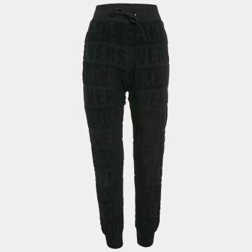 Pre Owned Versace Black Monogram Tuft Cotton Knit Joggers XS