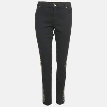 Pre Owned Versace Jeans Black Denim Side Stud Detail Jeans L Waist 35"