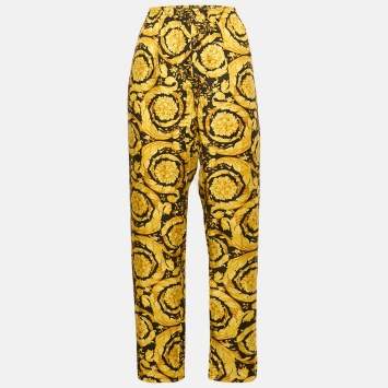 Versace Yellow Silk Greca Border Barocco Pyjama Pants M