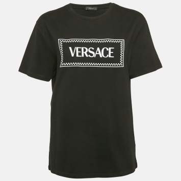 Versace Black Logo Embroidery Cotton Crew Neck T-Shirt M