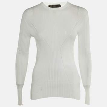 Versace White Rib Knit Crew Neck Jumper M 
