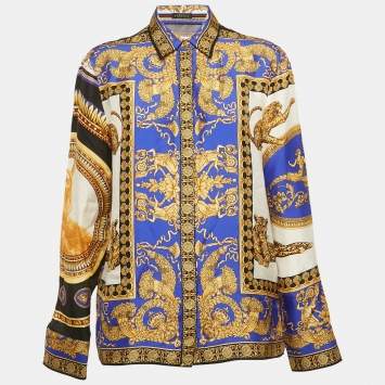 Pre Owned Versace Multicolor Baroque Print Silk Button Front Shirt M