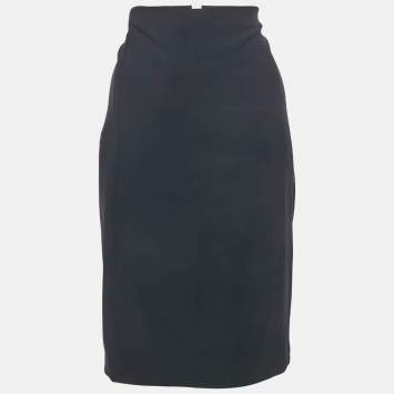 Pre Owned Versace Navy Blue Knit Knee Length Skirt L