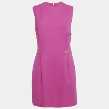 Versace Pink Crepe Medusa Detail Sheath Dress M