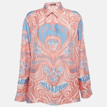 مملوكة مسبقًا Versace Pink Printed Silk Medusa Music Shirt XL  