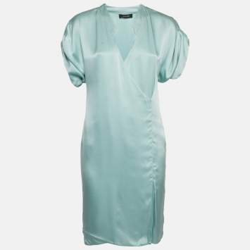 Pre Owned Versace Mint Green Satin V-Neck Short Dress S