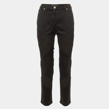 Pre Owned Versace Black Denim & Mesh Paneled Slim Fit Jeans M/Waist 31" 