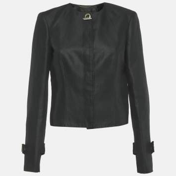 Pre Owned Versace Black Cotton Blend Button Front Jacket M