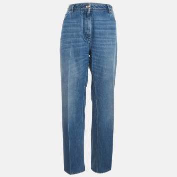Pre Owned Versace Blue Washed High Rise Denim Straight Leg Jeans M Waist 30"