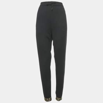 مملوكة مسبقًا بنطلون جوجرز فيرساتشي جيرسي تزين جريكا أسود مقاس كبير (لارج)