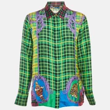 Pre Owned Versace Multicolor Tartan Check 'The Clans' Silk Shirt M