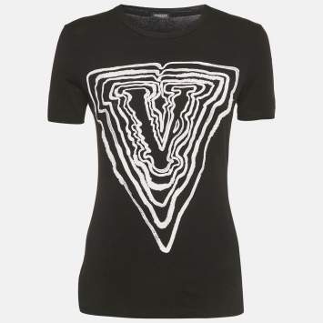 Pre Owned Versace Black Embroidered Jersey Crewneck T-Shirt M