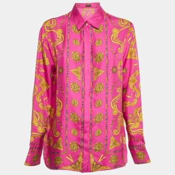 Pre Owned Versace Pink Baroque Print Silk Shirt M