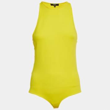 Pre Owned Versace Yellow Cut-Out Logo Detail Jersey Bodysuit M
