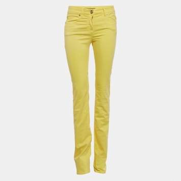 Pre Owned بنطلون جينز فيرساتشي قطني أصفر ملائم عادي مقاس صغير بخصر 28 بوصة