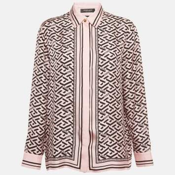 Pre Owned Versace Pink Print Silk Full Sleeve Shirt M