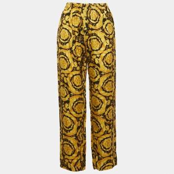 Pre Owned Versace Black/Yellow Barocco Print Silk Pyjama Trousers M