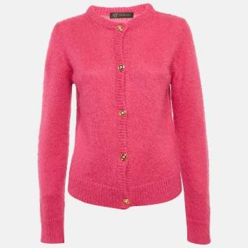 Pre Owned Versace Pink Mohair Blend Cardigan M