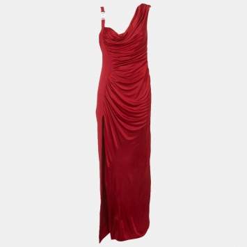 مملوكة مسبقًا Versace Red Jersey & Crepe Medusa '95 Draped Gown M 