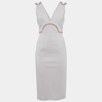 مملوكة مسبقًا فستان فيرساتشي كريب أبيض كريمي بتفاصيل ظهر ميني مقاس متوسط - ميديم