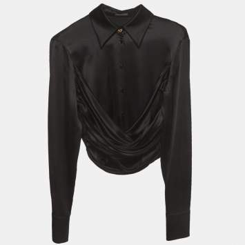 مملوكة مسبقًا Versace Black Stretch Silk Crop Shirt S