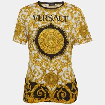 Pre Owned Versace White Baroque Print Jersey Crew Neck T-Shirt M