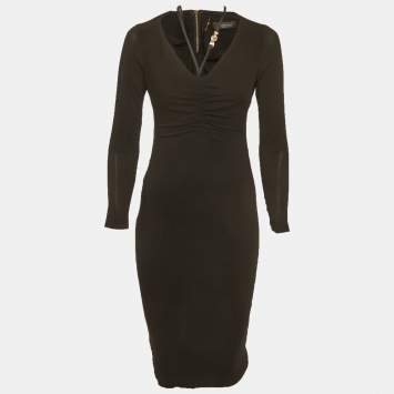 Pre Owned فستان فيرساتشي أسود من كريب بتفاصيل ميدوسا مجمع بمقاس ميدي صغير (سمول)