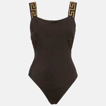 Pre Owned Versace Black Greca Border Jersey Swimsuit S