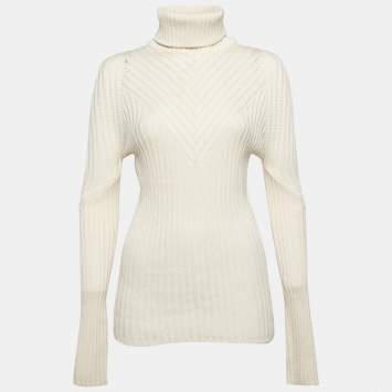 مملوكة مسبقًا Versace Cream Rib Knit Turtle Neck Sweater M
