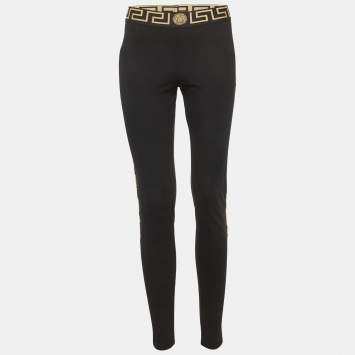 مملوكة مسبقًا Versace Black Greca Border Jersey Leggings L