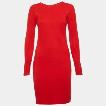 Pre Owned Versace Red Wool Knit Mini Dress M