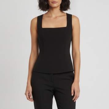 Pre Owned Versace Black Crepe Square Neck Sleeveless Top S