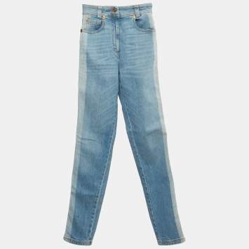 Pre Owned Versace Blue Denim Two-Tone High Rise Jeans S/Waist 26"