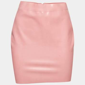 Pre Owned Versace Pink Latex Zip Up Mini Skirt M