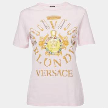مملوكة مسبقًا Versace Pink Logo Print Jersey Crewneck T-Shirt S