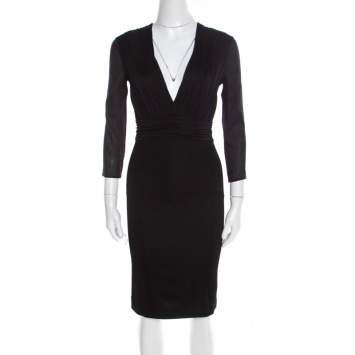 مملوكة مسبقًا Versace Black Ruched Bodice Long Sleeve Fitted Cocktail Dress S