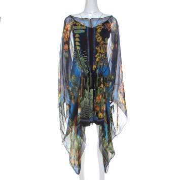 مملوكة مسبقًا Versace Multicolor Palm Springs Print Sheer Silk Kaftan Top L