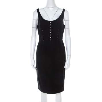Pre Owned Versace Black Cotton Corset Detail Pencil Dress M 