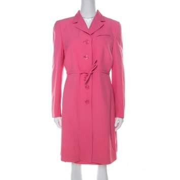 Pre Owned Gianni Versace Pink Silk Vintage Long Jacket & Skirt Suit M 