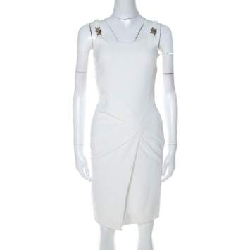 مملوكة مسبقًا Versace Collection White Stretch Crepe Front Overlap Detail Sleeveless Dress S