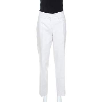 Pre Owned Versace Vintage Off White Cotton Straight Fit Trousers M