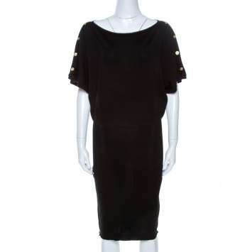 Pre Owned Versace Black Wool Sleeve Button Detail Sweater Dress M